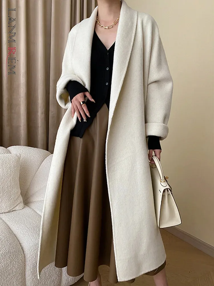 

LANMREM Fashion Wool Coat Double Sided Mid Length High End Woolen Overcoat Female Luxury Warm Clothing 2023 Winter New 2DA2138