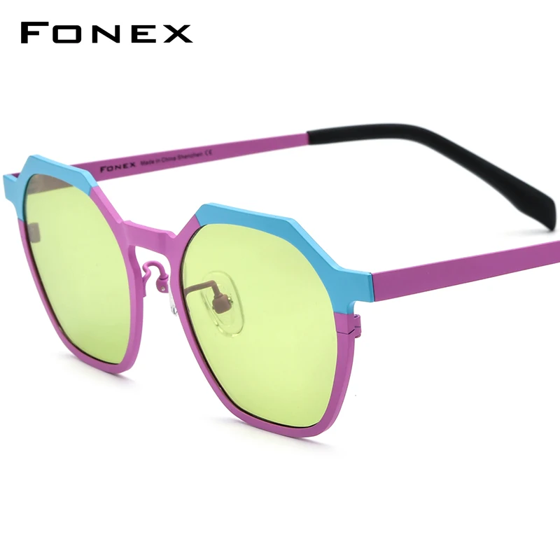 

FONEX Pure Titanium Sunglasses Men Retro Fashion 2024 New Polygon Polarized Sun Glasses Women Colorful UV400 Shades F85814T