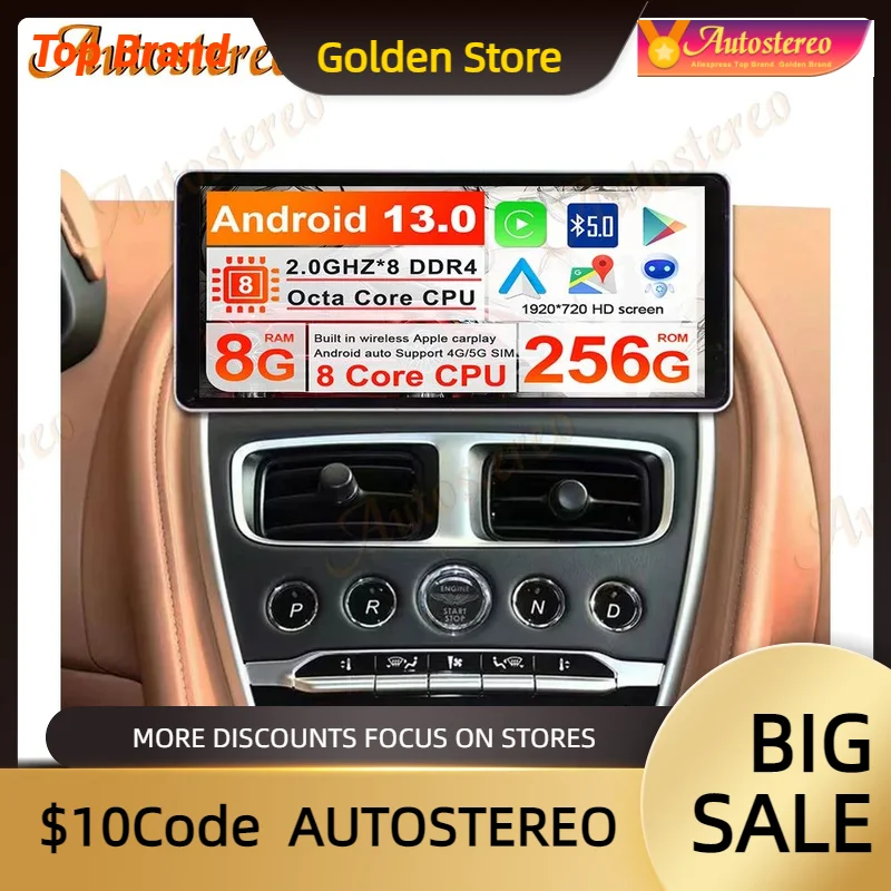

Carplay Auto Stereo Android 13 For Aston Martin DB11 2016-2020 Tesla Style Car GPS Navigation Multimedia Player Head Unit 5G SIM