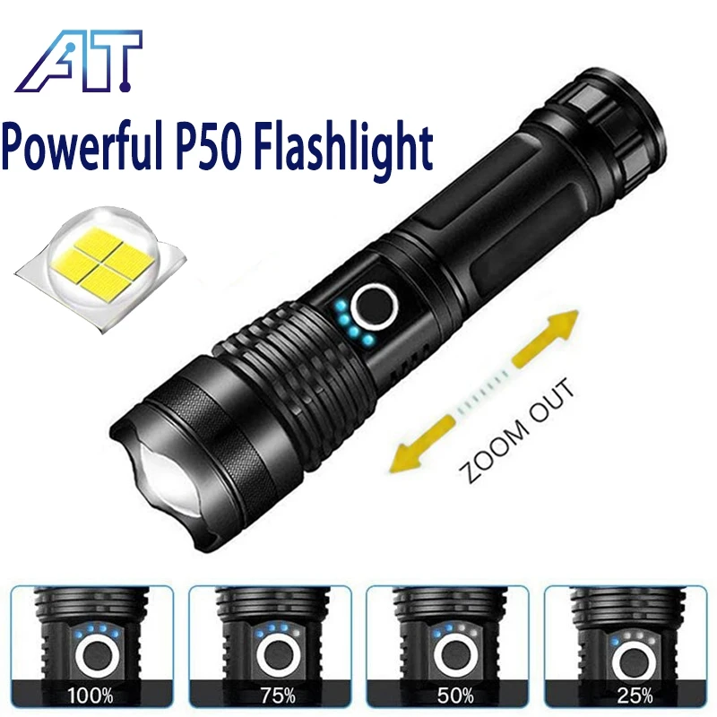 

XHP50 Flashlight Zoom 5 Modes Portable USB Rechargeable LED Lamp Flashlights 18650 Outdoor Camping Fishing Lighting Torch Light
