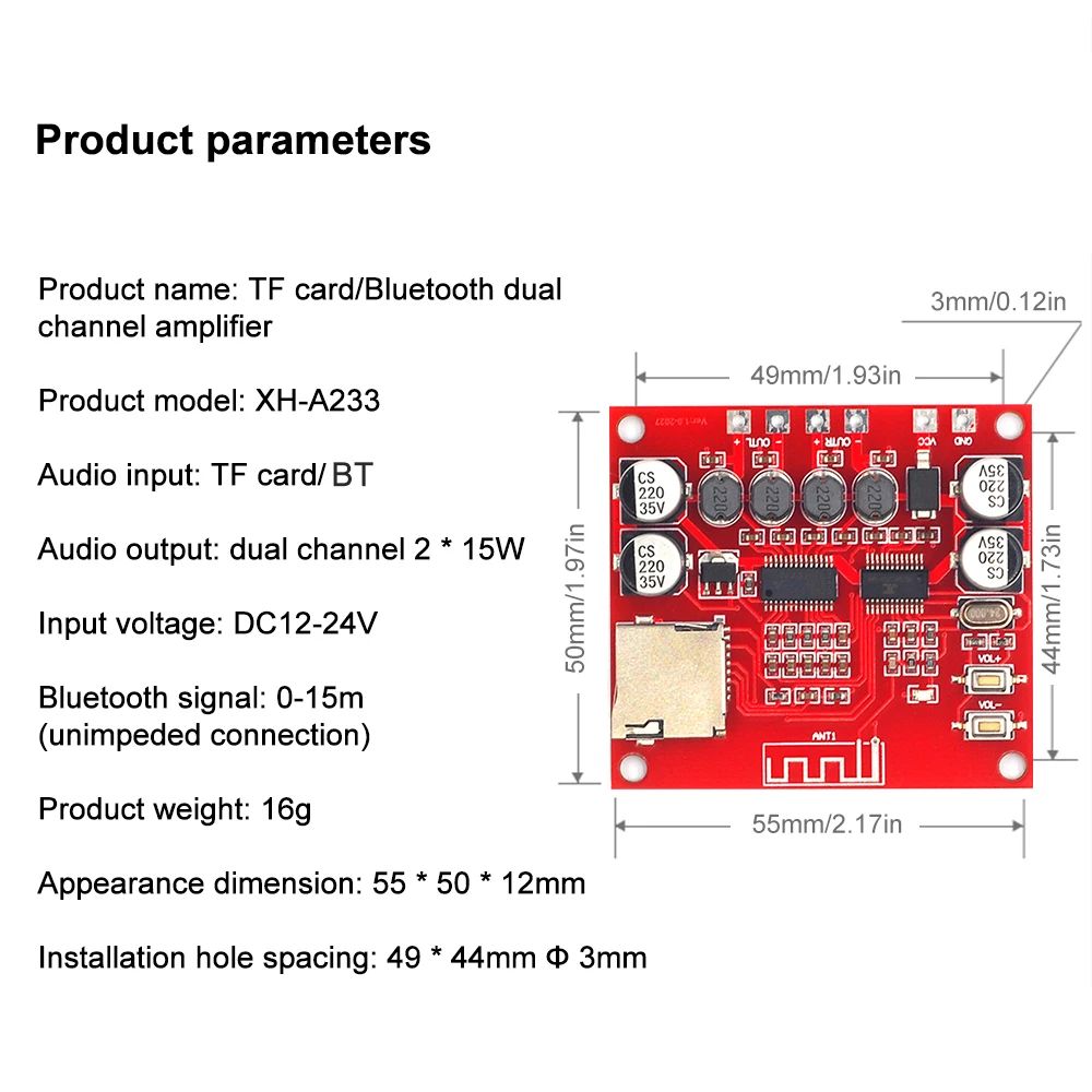 XH-A233 15W X 2 Bluetooth 4.2 Digital Power Amplifier Board Wireless Speaker DC 12V-24 DIY Amplifier Module Support TF Card
XH-A233 15W X 2 Bluetooth 4.2 Digital Power Amplifier Board Wireless Speaker DC 12V-24 DIY Amplifier Module Support TF Card
