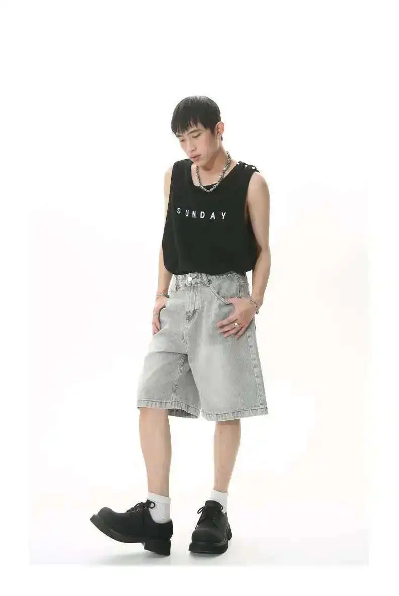 IEFB Summer Men's Casual Jeans Shorts Loose Mid High Waist Fashion Knee Lenght Denim Short Pants Vintage Male New Korean 9A8588 70 S154247bb013c4178a5e0d23a173866f7E