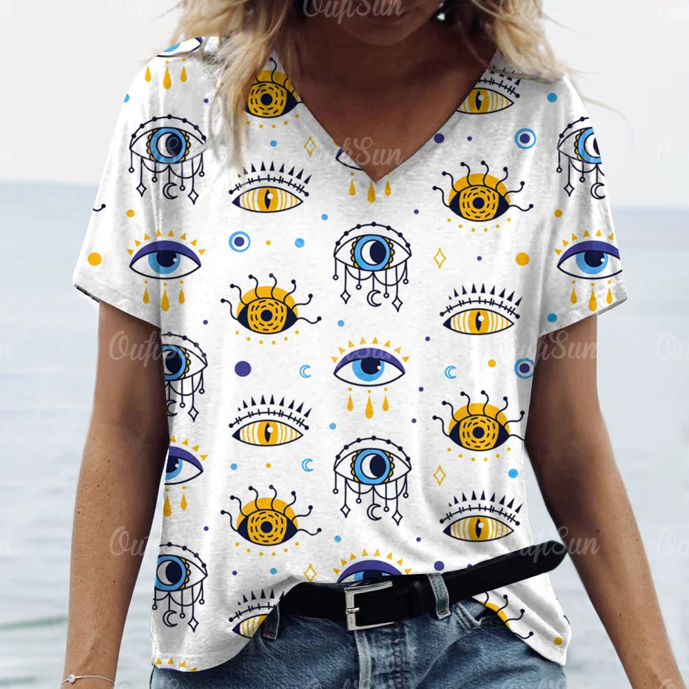 New Women's T-Shirt, Full of Eye Print Elements, Summer Simple V-Neck Short-Sleeved Casual Top Y2k Large Size Loose T-Shirt
New Women's T-Shirt, Full of Eye Print Elements, Summer Simple V-Neck Short-Sleeved Casual Top Y2k Large Size Loose T-Shirt