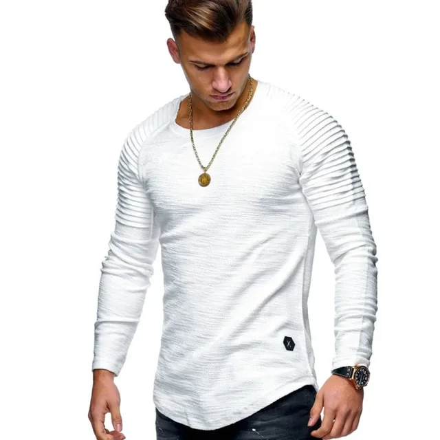 T-Shirt à Manches sulfPlissées pour Homme, Vêtement Décontracté, à la Mode, Slim, Basique, Tendance Printemps 2021 1