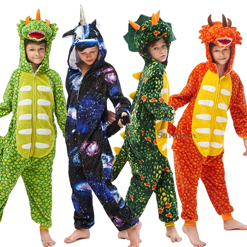 

Boys Girls Panda Dinosaur Kigurumi Pajamas Plush Children Kids Unicorn Onesie Halloween Animal Pyjama Nightwear Anime Costume