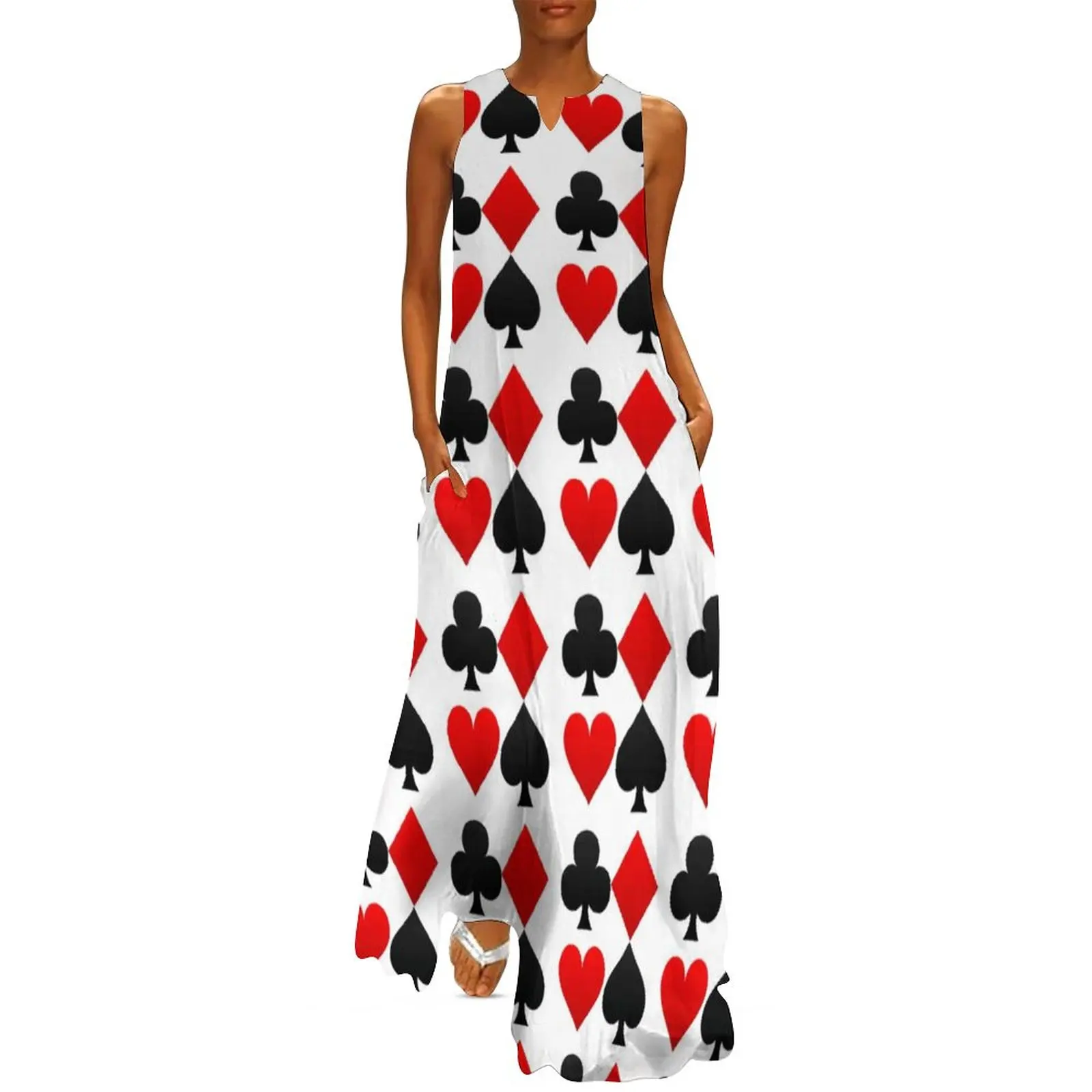 

Poker Card Dress Hearts Diamonds Clubs Spades Vintage Maxi Dress Street Style Bohemia Long Dresses Print Vestido Big Size 5XL