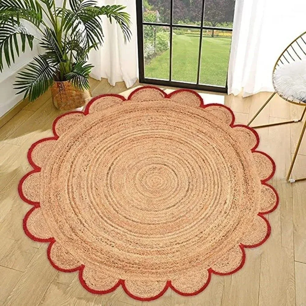 

Bohemian Round Rug Jute Carpet Hand Braided Floor Rugs Home Area Rag Rug Carpets for Living Room Floor Mat Home Bedroom Decor