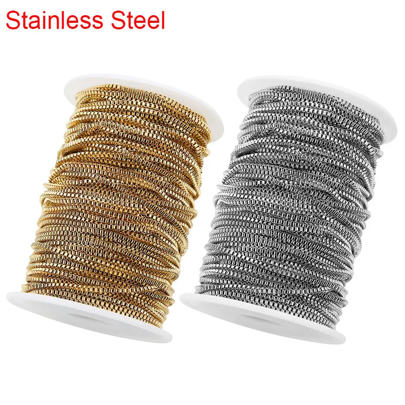 

2meters Stainless Steel Box Chains Bulk Dia 2mm Gold Color Link Chains Lot Supplies for Diy Bracelets Necklace Jewelry Making