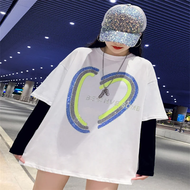 Sandro Rivers Love Hot Diamond Fake Two Piece Bodysuit Women's Early Autumn 2022 Loose Color Contrast Mid Length T-shirt Top
Sandro Rivers Love Hot Diamond Fake Two Piece Bodysuit Women's Early Autumn 2022 Loose Color Contrast Mid Length T-shirt Top