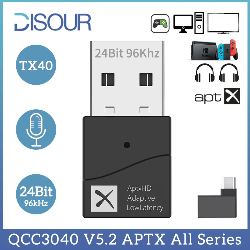 USB Bluetooth 5,2 адаптер аудио передатчик Qualcomm QCC3040 24 бит aptX адаптивный LL HD многоточечный беспроводной адаптер с низкой задержкой