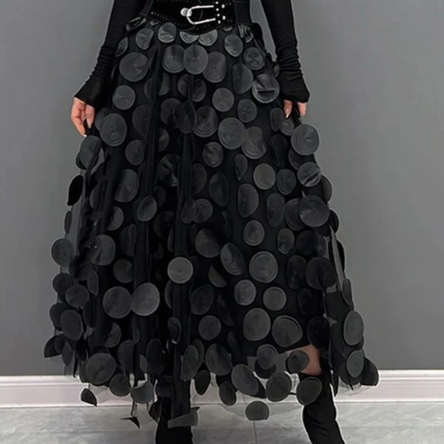 

Special Craftsmanship Design Sense Three-dimensional Polka Dot Retro Temperament Mid Length Umbrella Skirt New Half Length Skirt