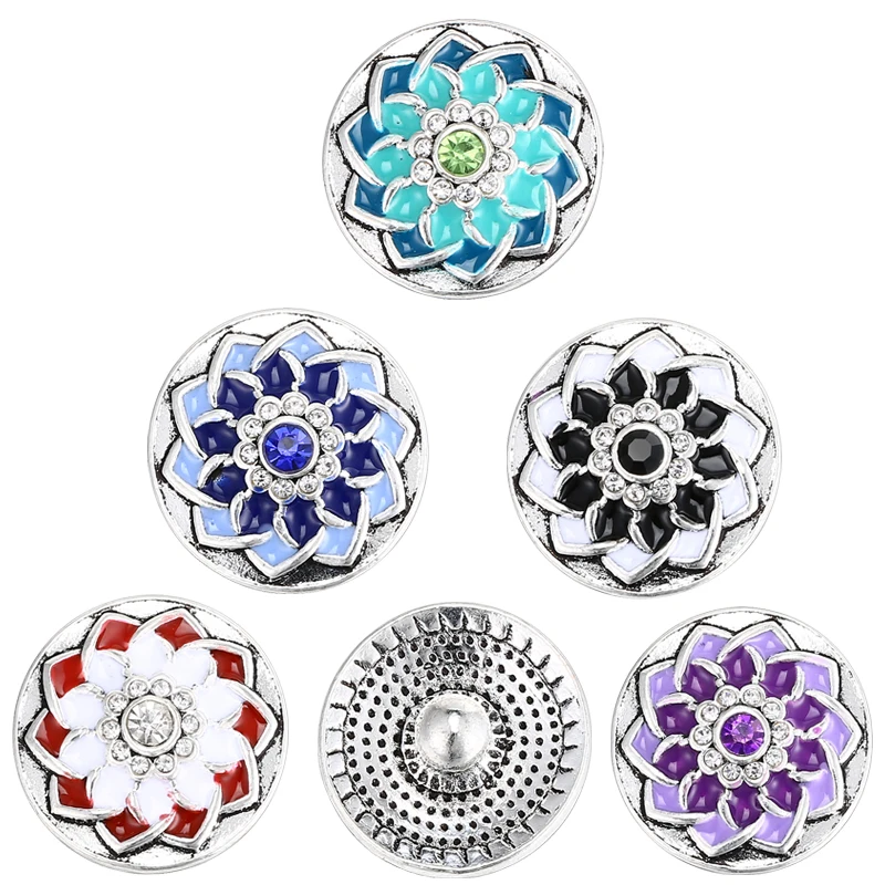 

6pcs/lot Wholesale Snap Button Jewelry Mixed Metal 18mm Snaps with Rhinestone Button for 18mm Snap Bracelets Bangles