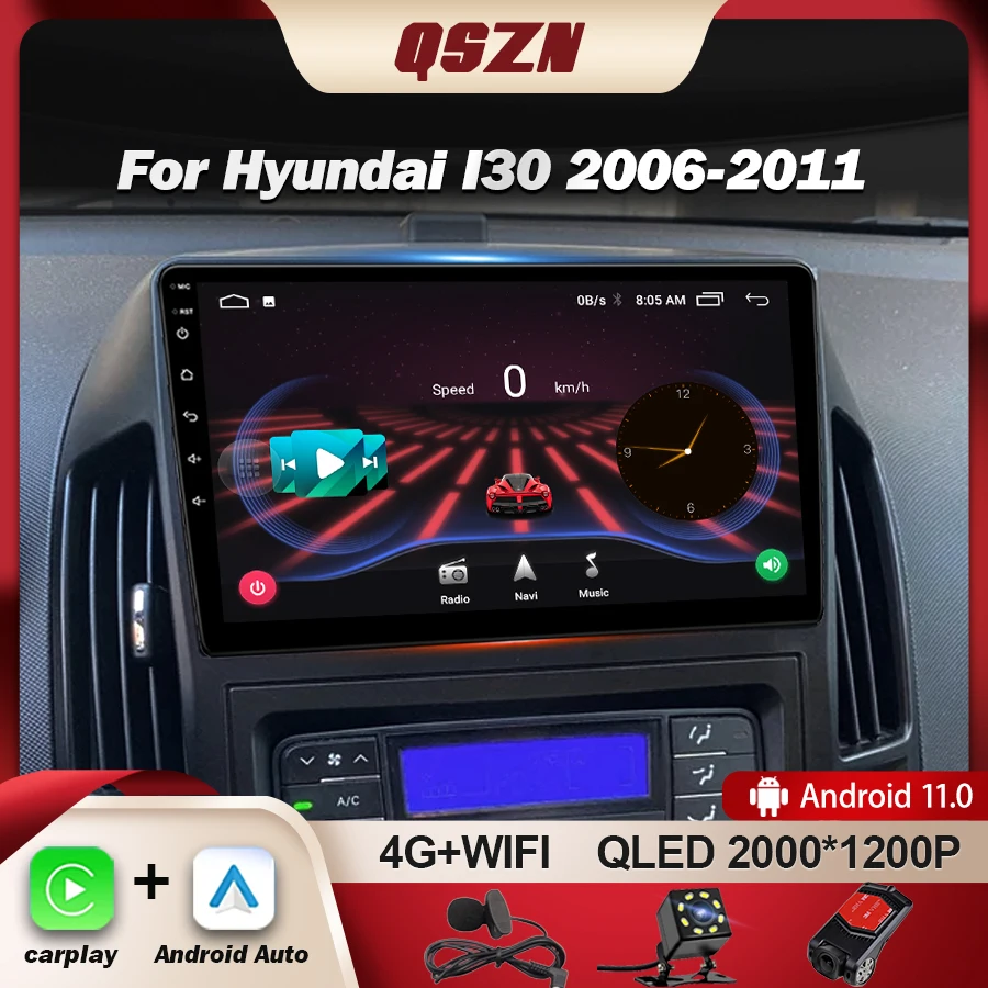 

QSZN For Hyundai I30 2006-2011 Car Radio Android 13 Multimedia 4G WIFI Navigation GPS Carplay Auto Android Stereo No 2 din DVD