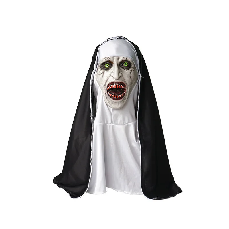 

Soul Summoning Sister The Horror Scary Nun Latex Mask Halloween Makeup Masks Trick Ghost Face Scary Headcover with Headpiece