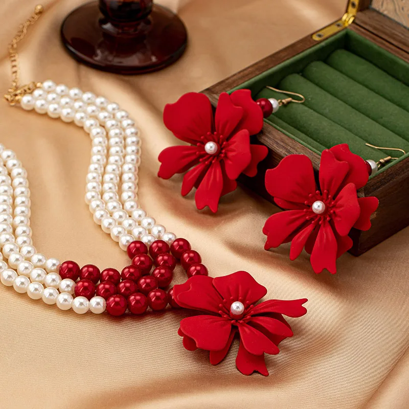 Necklace Big Red Flowers Pendant 3 Layers of Pearl Chain Women Girls Gifts Fashion Jewelry Hot Sale Party Gift 4 Mallzona S15596c47218f472f87372ca67c8a1e68r Necklace Big Red Flowers Pendant 3 Layers of Pearl Chain Women Girls Gifts Fashion Jewelry Hot Sale Party Gift Mallzona