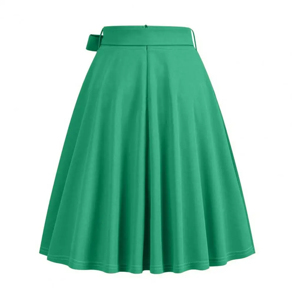 

Loose Skirt Elegant A-line Midi Skirt with Belted Tight Waist Soft Ruffle Detail for Women Solid Color High Waist Summer Party