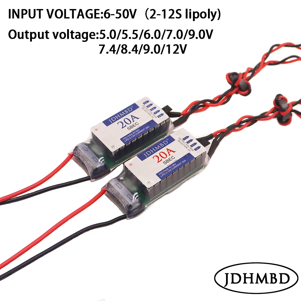 

20A Switching Voltage Regulator SBEC UBEC 2-12s Input Two Lines 5.0V/7.4V/8.4V/9V/12V Output for RC Airplane Car Boat DIY Model