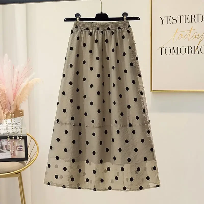 

Sweet Minimalist Summer Polka Dot Women's Fluffy Gauze Skirt Thin High Waisted Elastic Slim Fit Mid Length A-line Skirt Z207