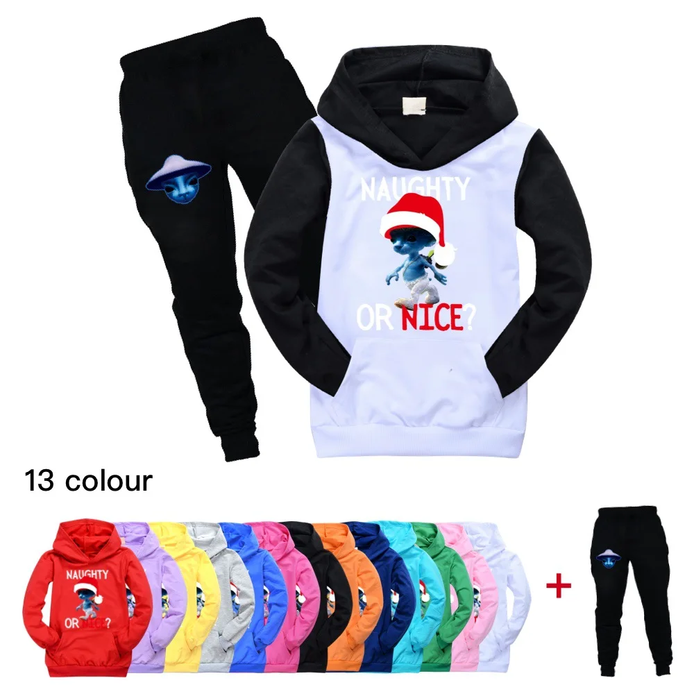 

Shailushai Hoodies Kids Clothes Naughty or Nice Tracksuit Boys Girls Long Sleeve Hooded and Pants Pullover Christmas Costumes