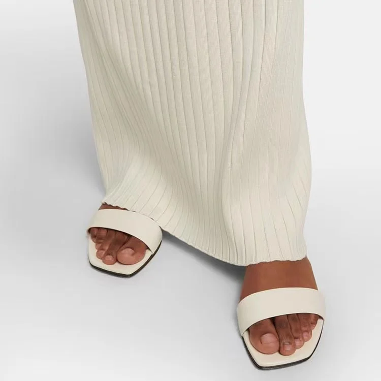 

TR Combo Black Slide In Calfskin High Quality Minimalist White Slide Sandal 2024 New Chocolate Flat Shoes For Women