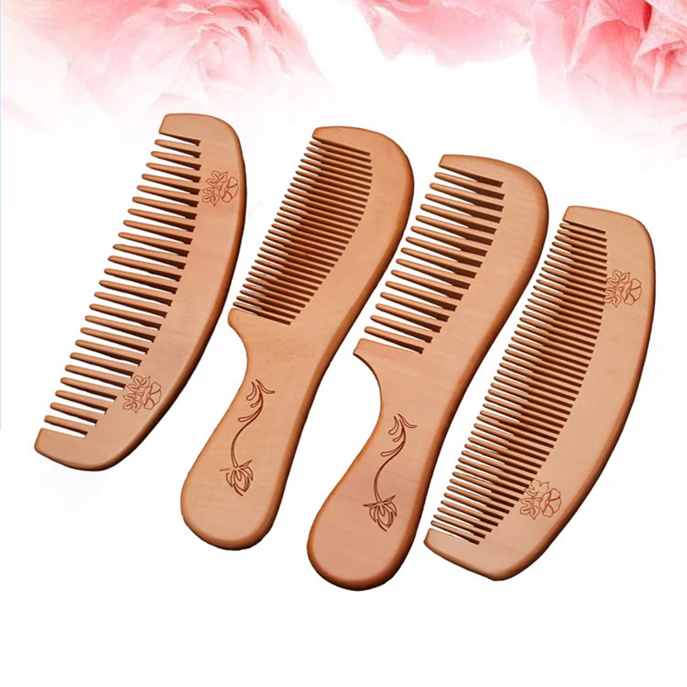 4pcs Peach Wooden Combs Carved Pocket Wood Comb Anti-static Massage Combs (Handle Fine Serration + Handle Wide Serration + Moon
4pcs Peach Wooden Combs Carved Pocket Wood Comb Anti-static Massage Combs (Handle Fine Serration + Handle Wide Serration + Moon