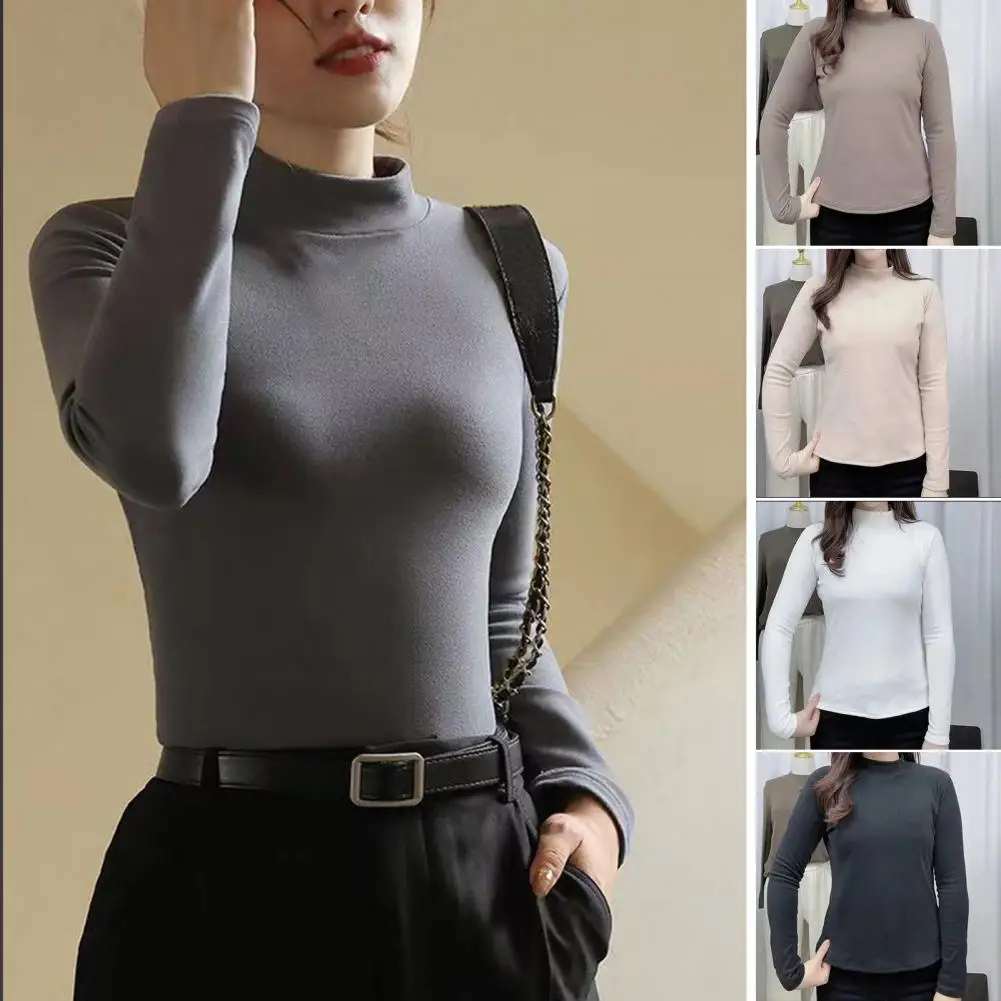 

Soft Stretchy Top Women's Mock Collar Thermal Pullover Slim Fit Mid Length Solid Color Sweatshirt for Fall Spring Fashionable