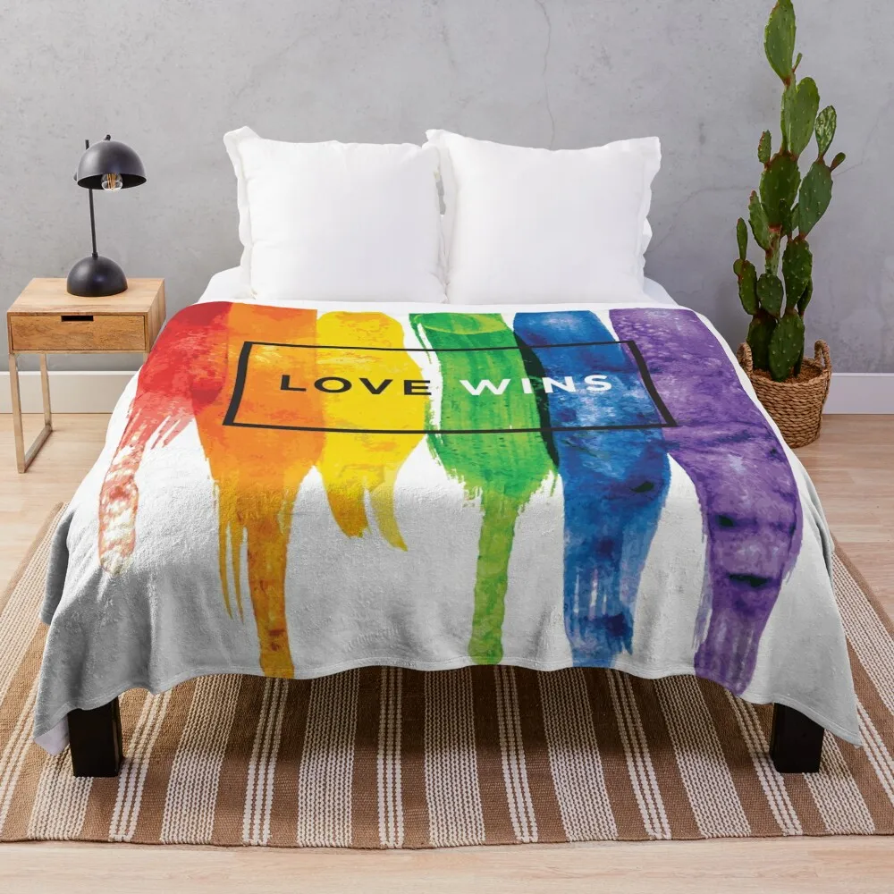 

Watercolor LGBT Love Wins Rainbow Paint Typographic Throw Blanket Luxury Throw Decoratives Furry valentine gift ideas Blankets