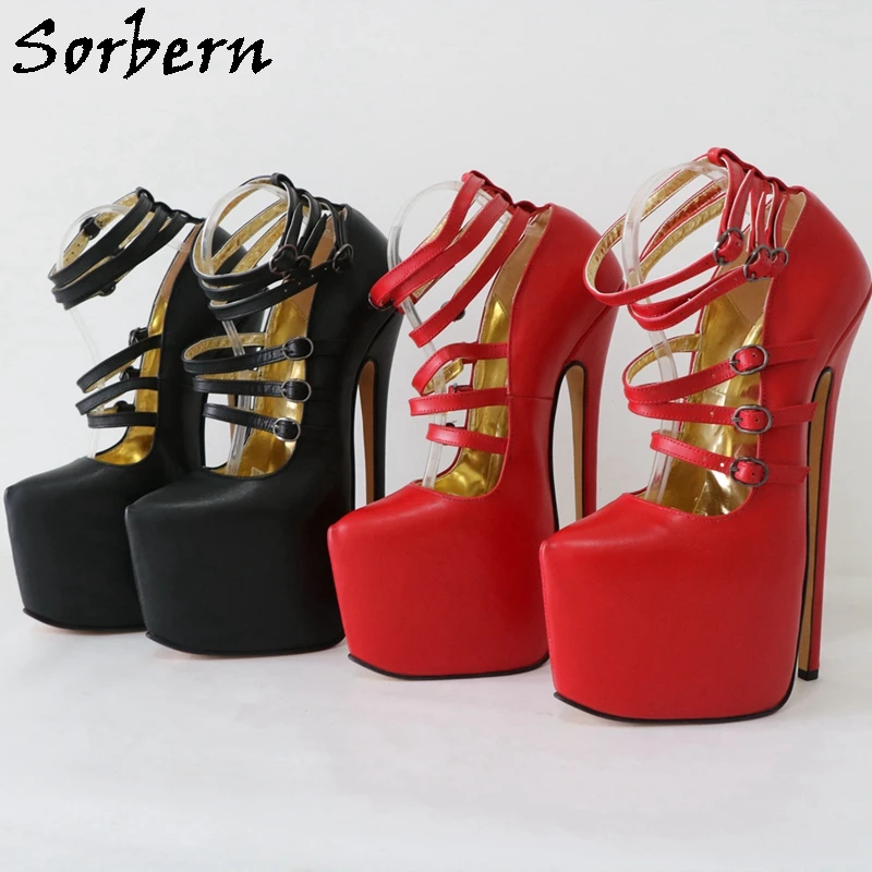 

Sorbern 24Cm 22cm Genuine Leather Women Pump High Heels Pointed Toe Ankle Straps Platform Heeled Shoes Fetish Party Shoes