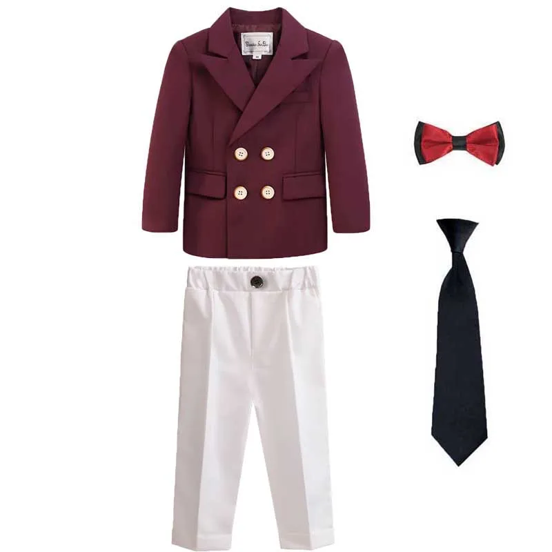 Boys Formal Wedding Ceremony Costume Kids Performance Party Dress Children Wine Red Jacket Pants Bowtie+Tie 4PS Photography Suit
Boys Formal Wedding Ceremony Costume Kids Performance Party Dress Children Wine Red Jacket Pants Bowtie+Tie 4PS Photography Suit