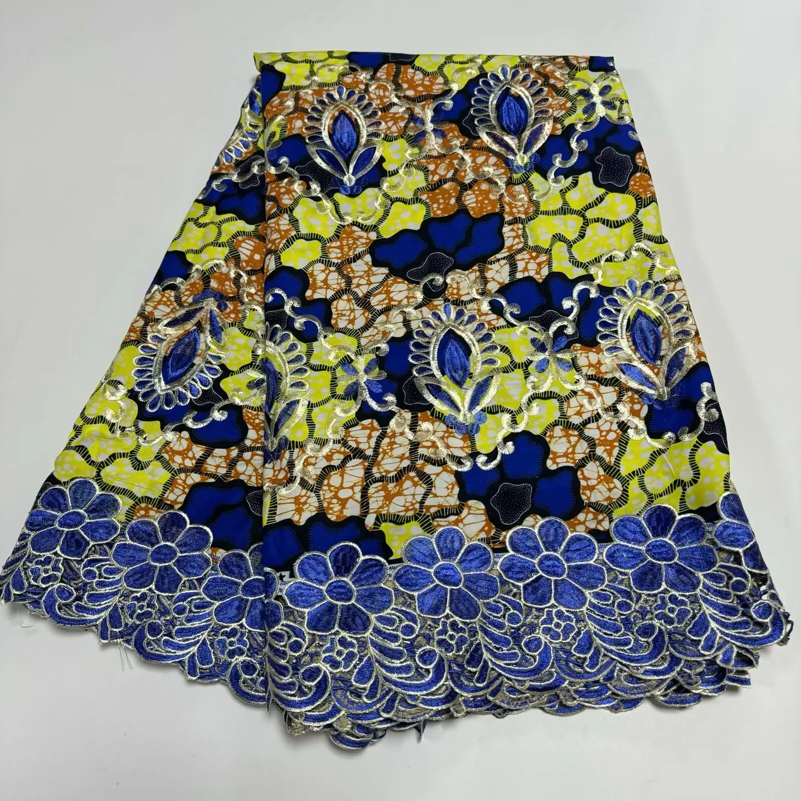 

100% Cotton African Wax Prints Fabric Cord Lace Guipure Embroidered Wax Tissu For Women Dress High Quality, 6 Yards