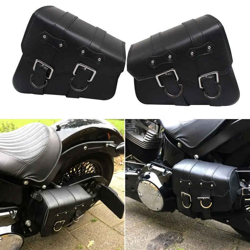 

Universal Black Motorcycle Storage Side Saddle Bags PU Leather Swing Arm Tool Bag For Harley Sportster XL883 1200