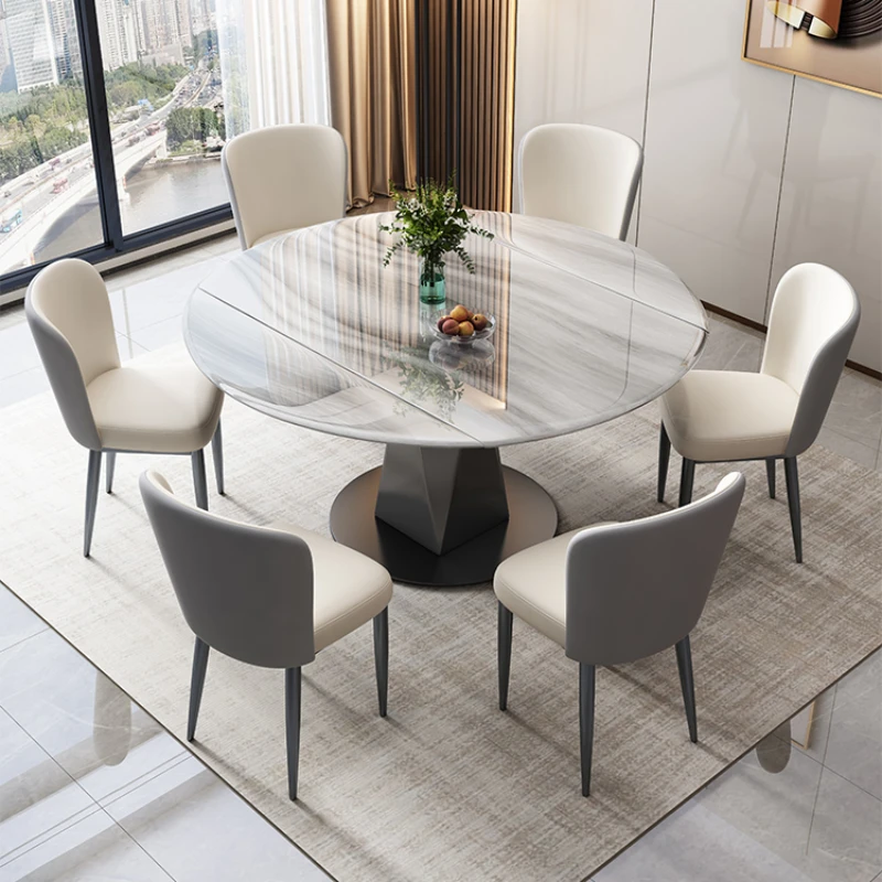 

Light Luxury Retractable Microcrystalline Dining Table Rotating Folding Modern Minimalist Marble Variable Round Table YX50DT