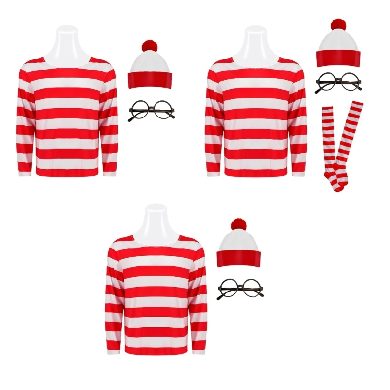 Adult Chilsren Halloween Costume Red and White Striped T-Shirt Glasses Hat Outfits R7RF
Adult Chilsren Halloween Costume Red and White Striped T-Shirt Glasses Hat Outfits R7RF