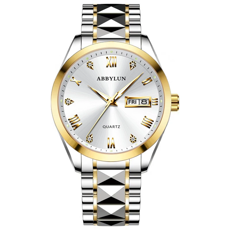 

Abbylun 985 Original Quartz Watch for Men Mirror Roman Numeral Dial Calendar Stainless Steel Strap Waterproof Wristwatches