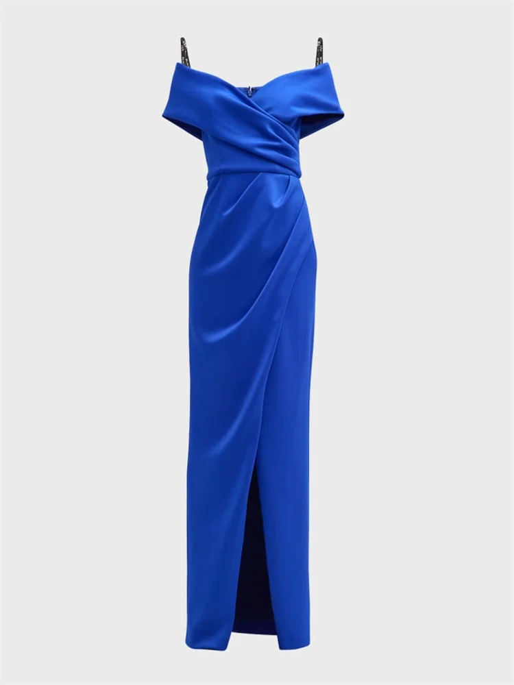 

New Arrival Off-The-Shoulder Neckline Short Sleeves Prom Dress Elegant Open Back Zipper Floor Length Sweep Train Gown For Women