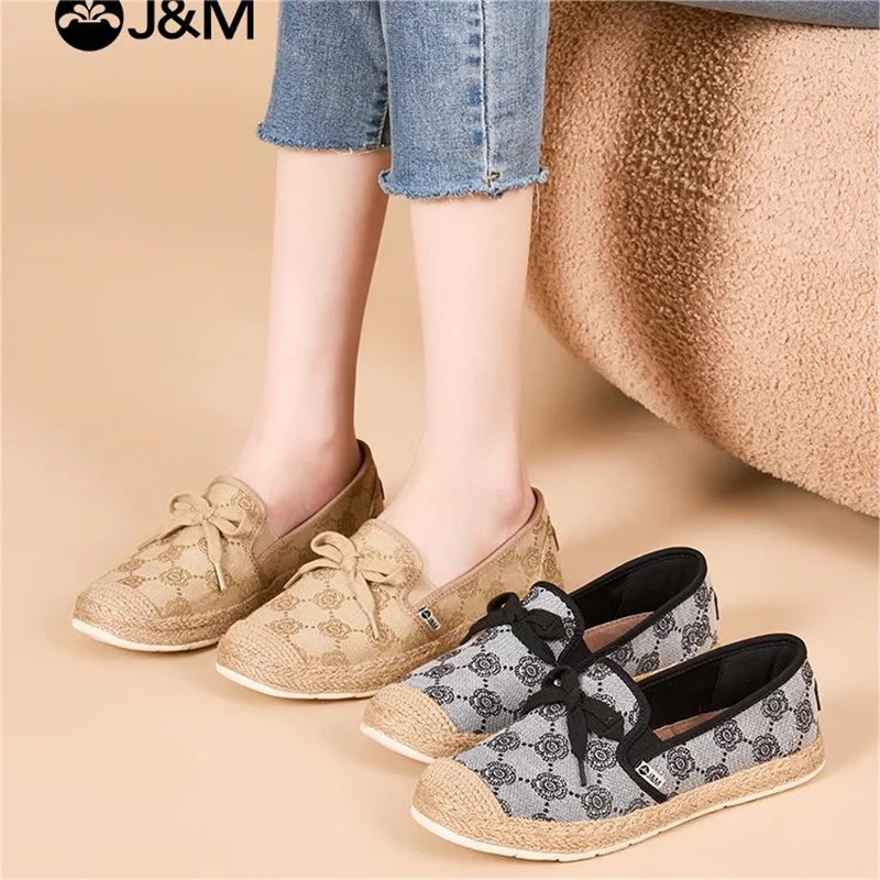 

J&M Women Fisherman Shoes 2024 Spring Summer Espadrilles Flower Loafers Rubber Slip-on Lady Girl Casual Sneakers Zapatillas