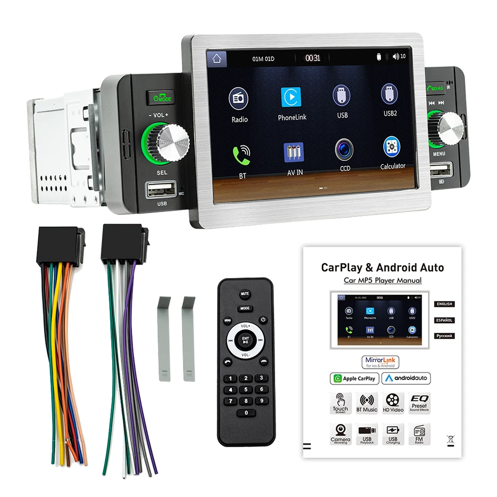 Car Radio Audio 5 Inch Touch Screen 1 Din CarPlay Android Auto Multimedia Player BT 5.1 MirrorLink FM Receiver Car Accessories
Car Radio Audio 5 Inch Touch Screen 1 Din CarPlay Android Auto Multimedia Player BT 5.1 MirrorLink FM Receiver Car Accessories