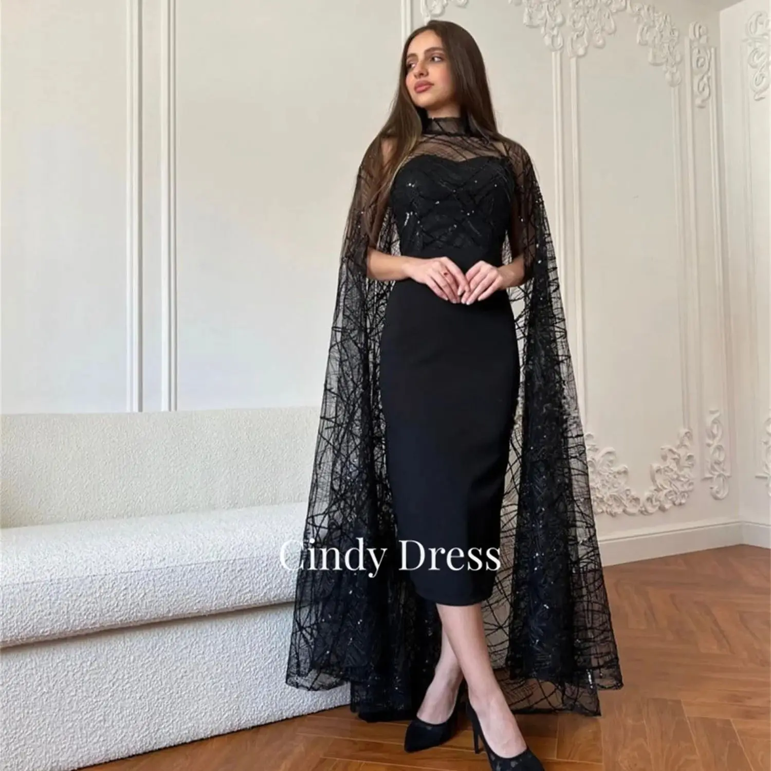 

Cindy Saudi Arabia Elegant Gowns Dresses Women Black Gala Shawl Dress Grace Luxurious Evening Wedding Women's Luxury Party Woman