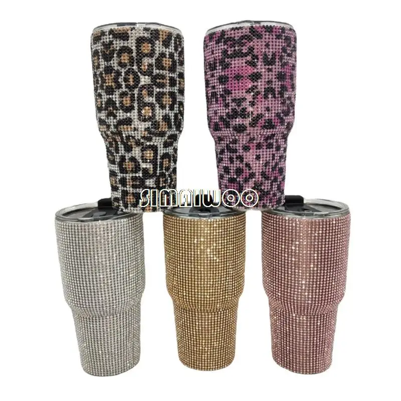 

Chain Rhinestone Ice Drink Cup Double Layer Stainless Steel Vacuum Thermal Insulation DIY Handmade Mosaic Art Bling Bling Gift