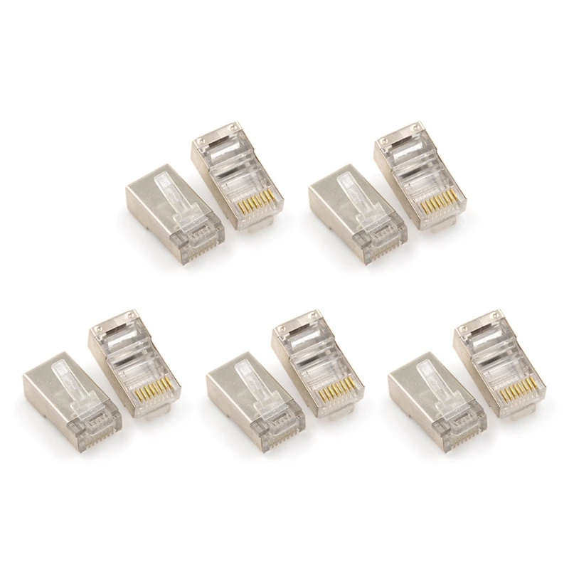 

Rj45 8pin 8p8c Multifunction Crimp Shielded, Modular Plug Connector RJ 45 Cable Crimp Ethernet Connector 10-Pack