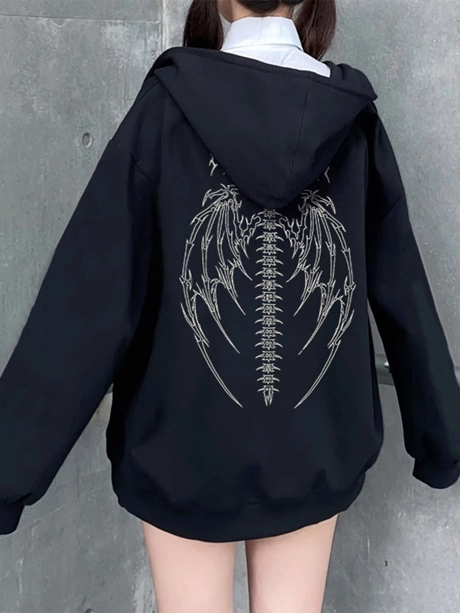 

Women s Vintage Rhinestone Embellished Oversized Hoodie Y2K Inspired Skeleton Sweatshirt with Gothic Aesthetic Zip-Up