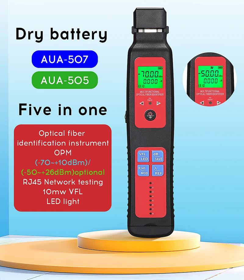 COMPTYCO AUA-507 AUA505 Five in One Optical Fiber Identifier 10MW VFL LED light and RJ45 Network Testing Optical Power Meter
COMPTYCO AUA-507 AUA505 Five in One Optical Fiber Identifier 10MW VFL LED light and RJ45 Network Testing Optical Power Meter