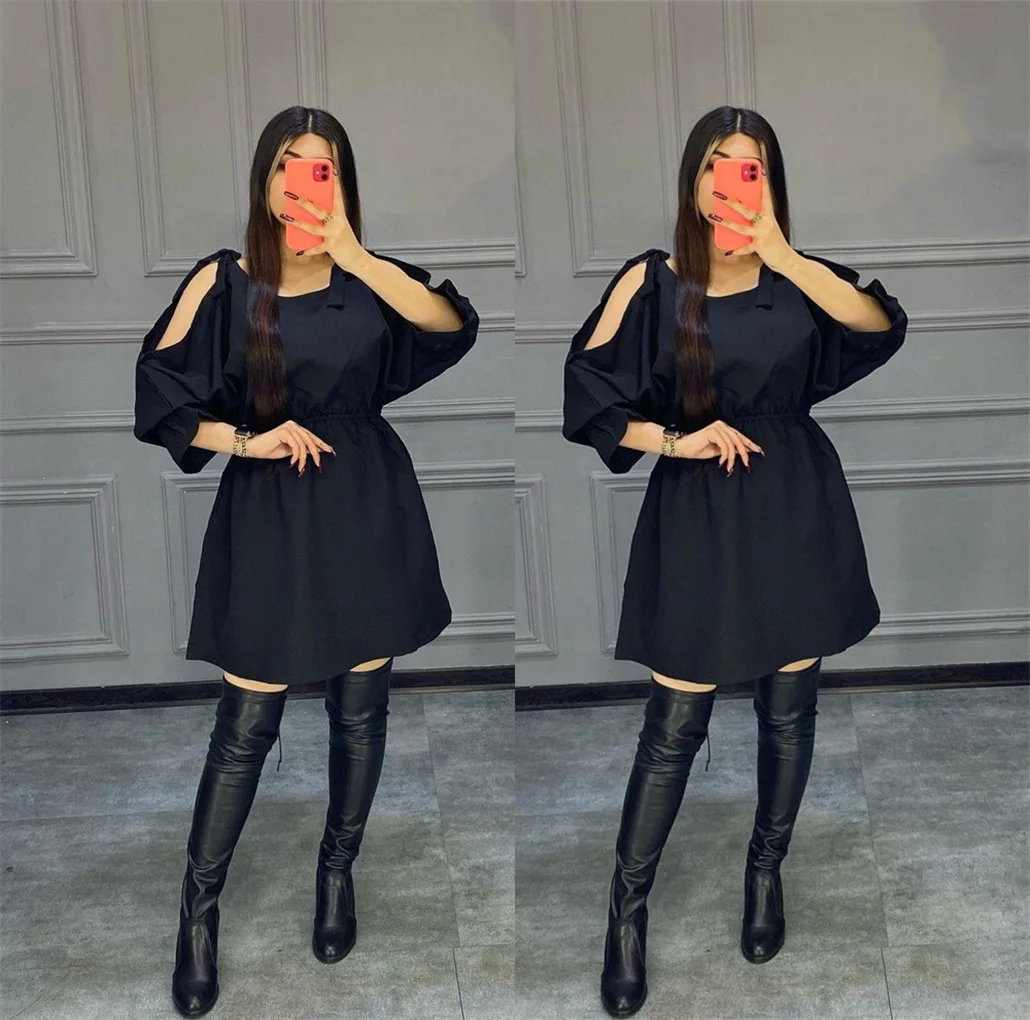 SKMY Spring Summer Women Clothing Fashion Strap Hollow Out Off Shoulder Solid Color Black Dress Party Night Club Outfit
SKMY Spring Summer Women Clothing Fashion Strap Hollow Out Off Shoulder Solid Color Black Dress Party Night Club Outfit