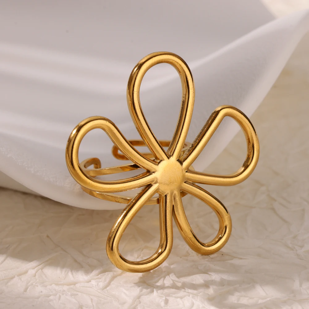 Minimalist Flower Rings for Women Hollow Flora Stainless Steel Ring 2024 Trend Statement Aesthetic Jewelry Wedding Couple Band Minimalist Flower Rings for Women Hollow Flora Stainless Steel Ring 2024 Trend Statement Aesthetic Jewelry Wedding Couple Band