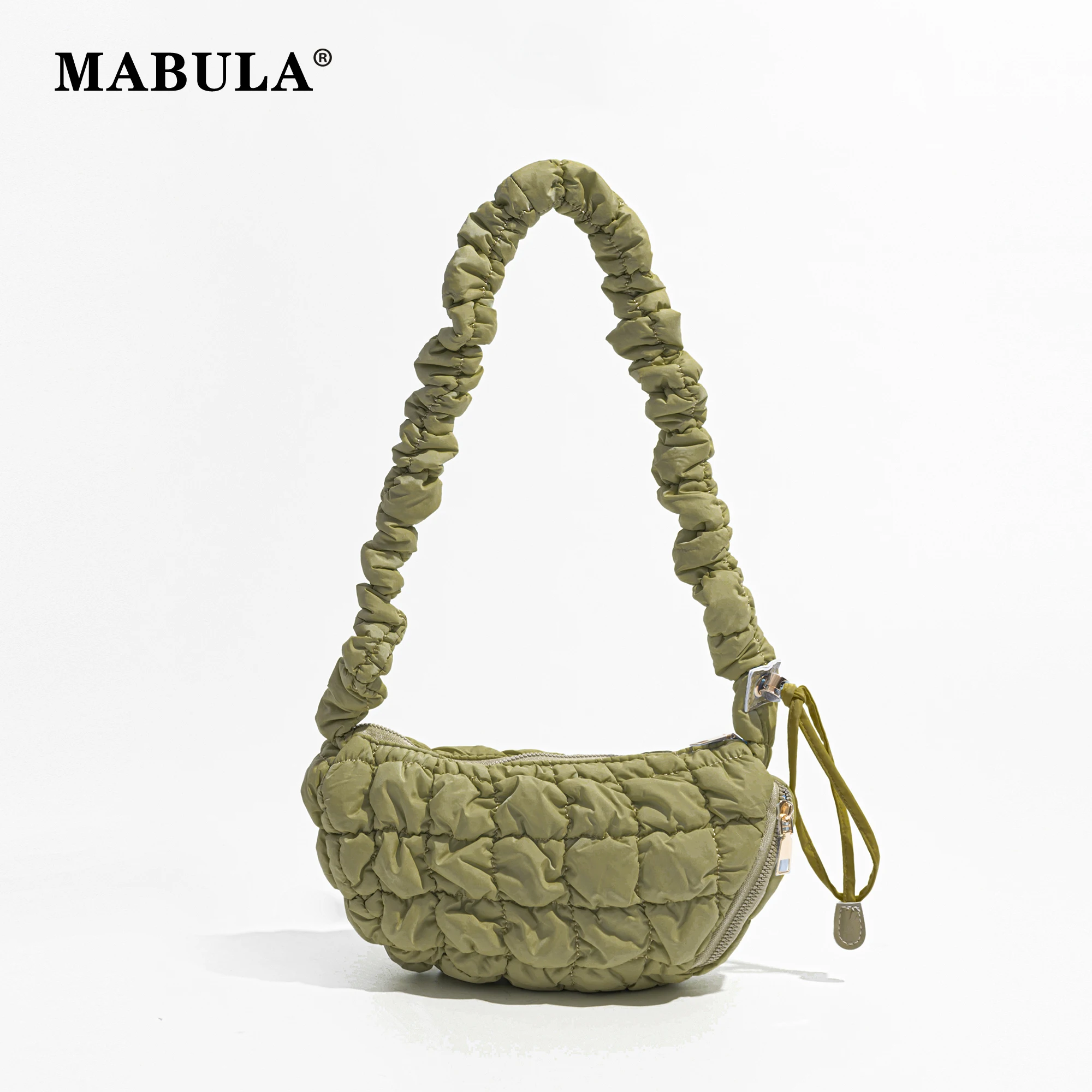 

MABULA Fashion Quilted Feather Down Woman's Sling Phone Pack Small Trend Designer Cross Body Hobo Bag Chic Lady Shoulder Purse