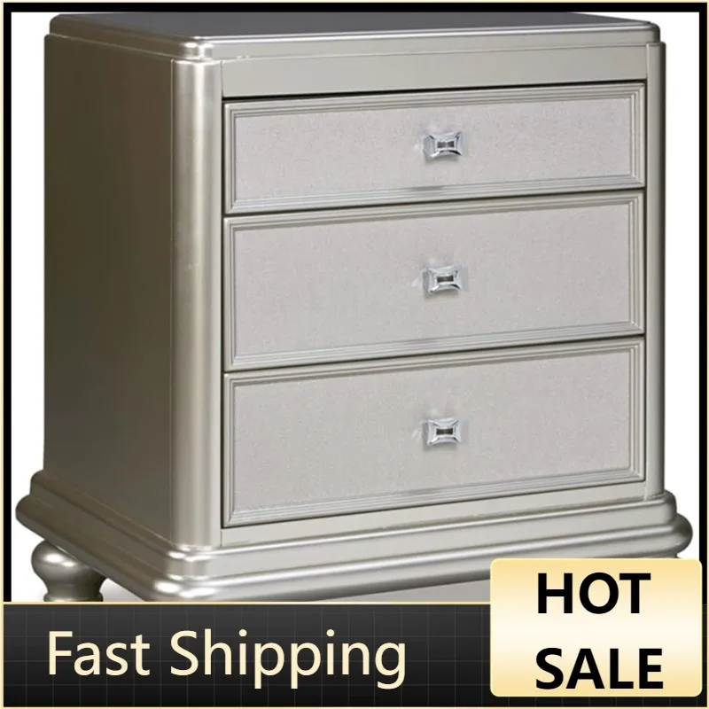 

Signature Design by Ashley Coralayne Glam 3 Drawer Nightstand with Faux Shagreen Drawer Fronts, Silver