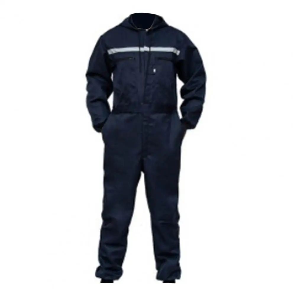 

Hooded Work Reflective Zipper Pockets Unisex Work Overalls Safety Worker Coveralls for Auto Repairmen Jumpsuit with Hood