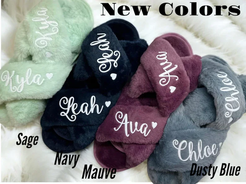Custom Fluffy Slippers Set for Bridal Party | Personalized Soft Bridesmaid Slippers | Bachelorette Party Gifts | Fluffy Slippers 8 S158b8c80d3a642f7acba2df147dc14121