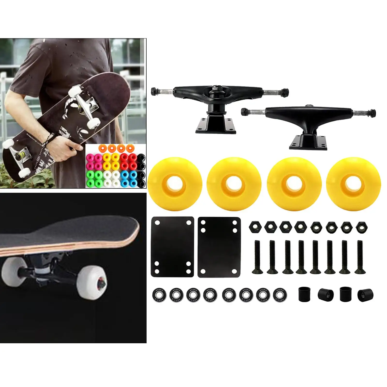 Skateboard Package 5 Inch Trucks with 52mm Wheels + Components, Bearings with Nearly Every Skate Wheel
Skateboard Package 5 Inch Trucks with 52mm Wheels + Components, Bearings with Nearly Every Skate Wheel