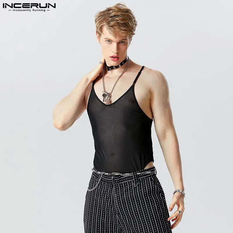 Sexy Fashion Style Men's Homewear Jumpsuits INCERUN Suspender See-through Thin Mesh Bodysuit Male Solid Sleeveless Rompers S-2XL
Sexy Fashion Style Men's Homewear Jumpsuits INCERUN Suspender See-through Thin Mesh Bodysuit Male Solid Sleeveless Rompers S-2XL